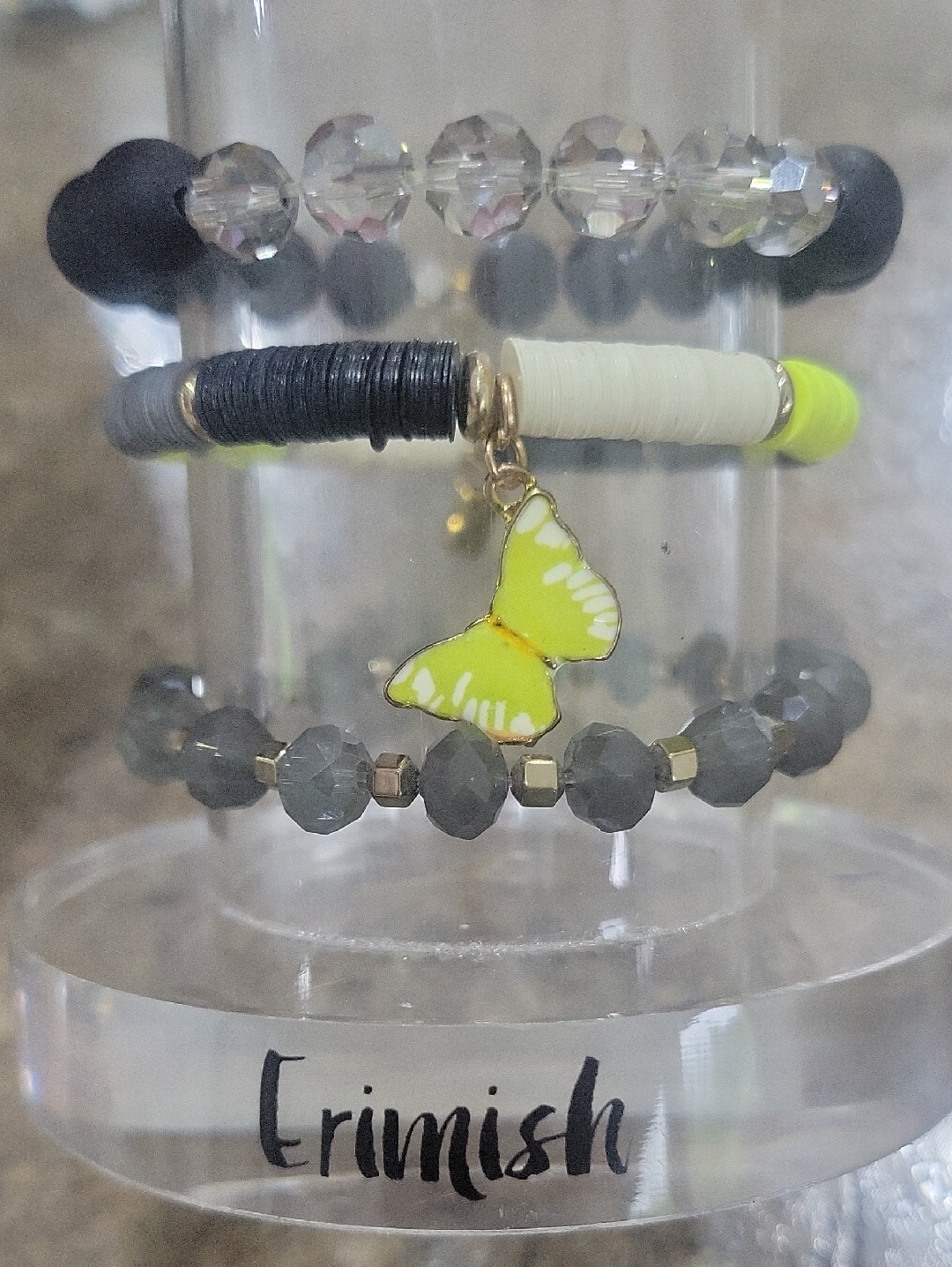 Gemjams By Erimish Neon Yellow Butterfly Stackable Bracelet Set